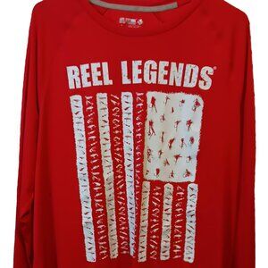 Reel Legends Men's Red Fishing Shirt Long Sleeve  American Flag Lures Size Large